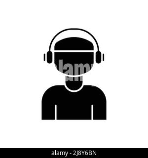People vector icon with headphones. play music, Listen music. Solid icon style, glyph. Simple design illustration editable Stock Vector