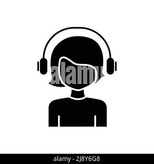 People vector icon with headphones. play music, Listen music. Solid icon style, glyph. Simple design illustration editable Stock Vector