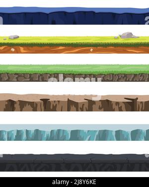 Seamless grounds set with different types of soil and land for ui game design vector illustration Stock Vector