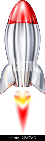 Flying Metal Rocket isolated on white. Vector Illustration. EPS10 opacity. EPS10 opacity Stock Vector