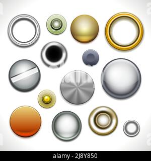 Metal buttons and rivets isolated on white. Vector Illustration. EPS10 opacity Stock Vector