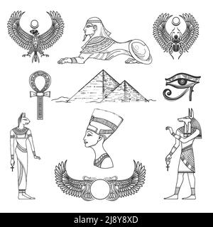 Egypt symbols culture, icon character, antique pyramid, vector illustration Stock Vector