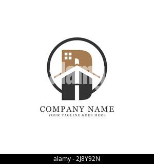 Real estate logo design with initial group name D and H, DH letter logo vector Stock Vector