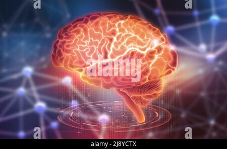 Human brain. Neural networks and artificial intelligence. Creating a computer mind. 3D illustration of the application of innovation in science Stock Photo