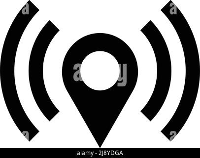 Map pins and radio silhouettes. Editable vector. Stock Vector