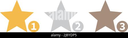 Star ranking icons. A set of gold, silver, and bronze star icons. Editable vector. Stock Vector