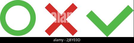 A set of icons with a circle, a cross, and a check mark. Editable vector. Stock Vector