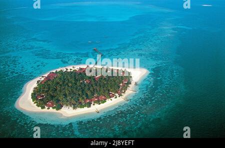 Aerial view of the maldivian island Thundhufushi, Ari Atoll, Maldives, Indian ocean, Asia Stock Photo