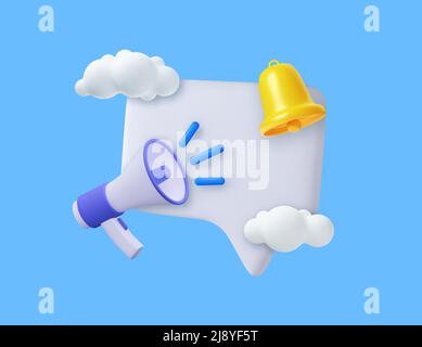 3D Megaphone with speech bubble message Stock Vector