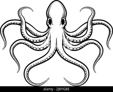 Vector octopus illustration. Beautifully painted octopus black lines on a white background Stock Vector