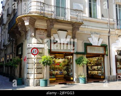 Front facade of the shoe shop Michi, located on via Garibaldi in the historic part of Turin, Italy. Stock Photo