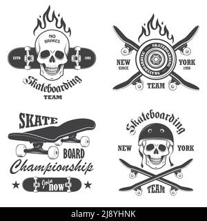 Set of skateboarding emblems, labels and designed elements. Set 1 Stock Vector