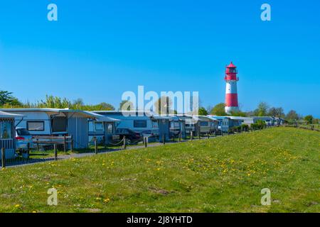 Lighthouse Falshöft on the Baltic, camping ground, coast, Baltic Sea, Nieby community, Schleswig-Holstein, Northern Germany, Europe Stock Photo