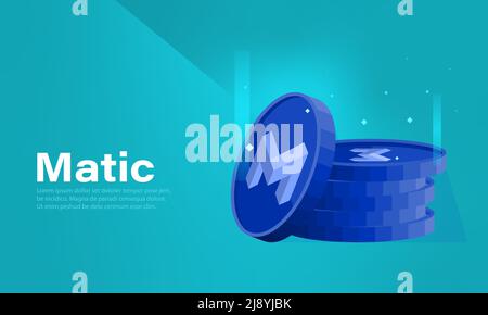 MATIC crypto currency banner. MATIC coin concept. Blockchain technology Stock Vector