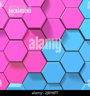 Sceince geometric background with pink and blue 3d hexagons in mosaic shape vector illustration Stock Vector