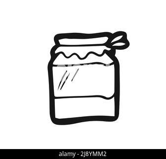 Jar of jam. Hand drawing outline. Isolated on white background. Monochrome drawing. Vector Stock Vector
