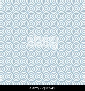 Striped Circles Seamless Pattern in Light Blue and White colors. Tileable vector background Stock Vector