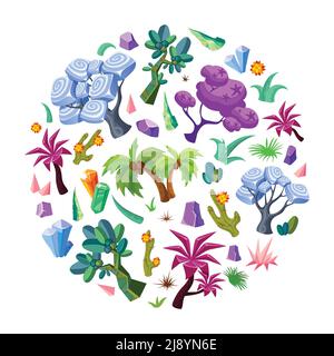 Game design nature elements set with colorful landscape objects in cartoon style isolated vector illustration Stock Vector