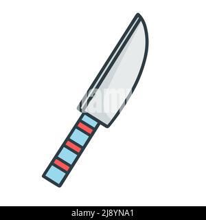 Knife with big steel blade doodle style isolated vector illustration Stock Vector