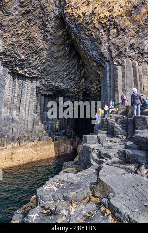Staffa Rocks A view of the Isle of Staffa with Fingal's Cave and geological features ...
