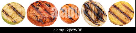 Grilled vegetable slices isolated on white background Stock Photo