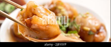 Close up of Bawan (Ba wan), Taiwanese meatball delicacy, delicious street food, steamed starch wrapped round shaped dumpling with pork and shrimp insi Stock Photo