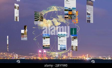 Smart city and communication network concept. 5G. LPWA Low Power Wide Area. Wireless communication. Stock Photo