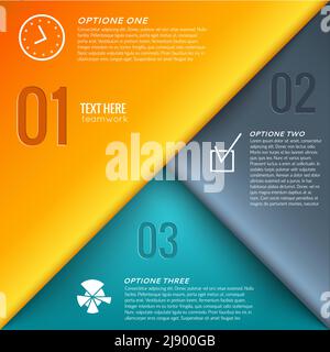 Business infographic design template with three options text and flat icons vector illustration Stock Vector