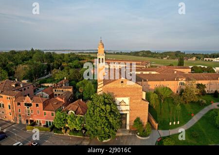 Lido di Venezia (Venice Lido). San Nicolo a Lido (Saint Nicholas Monastery). Drone View. Stock Photo