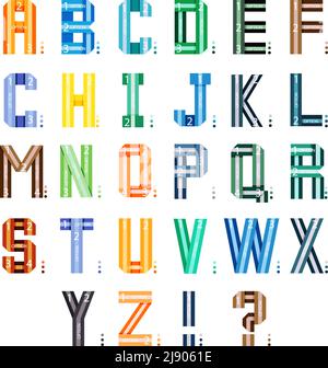 Infographic ribbons font. Multicolor style alphabet letters isolated on white background. Vector illustration Stock Vector