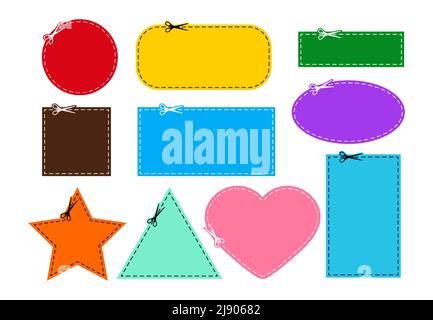 Scrissors cut coupon dotted line with dash icon set. Stock Vector