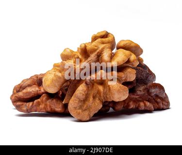 Close up photo of walnut on isolated white background. Stock Photo