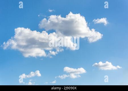 White cumulus clouds against blue sky, Montego Bay, St James Parish, Jamaica, Greater Antilles, Caribbean Stock Photo