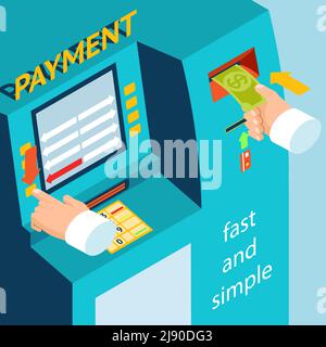 Instructions replenishment of funds through bank terminal. ATM terminal payment cash. Vector illustration Stock Vector