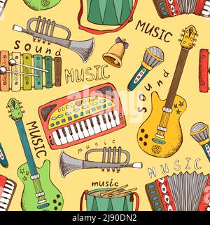 painted musical instrument seamless pattern vector illustration Stock Vector