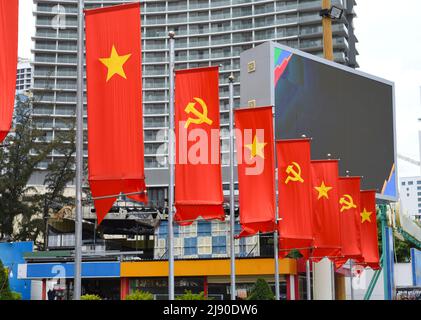 Vietnamese flags and communism flags in Nha Trang Vietnam Stock Photo