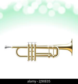 Vector Golden Trumpet isolated on white background. EPS10 opacity. Editable EPS and Render in JPG format Stock Vector