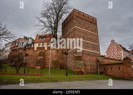 January 2, 2021 - Torun, Poland: The leaning tower in the old town. This is a historical city on the Vistula River in north-central Poland and a UNESCO World Heritage Site Stock Photo