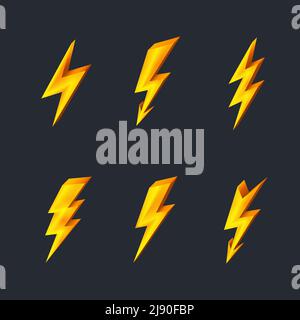 Gold lightning icons on black background vector illustration Stock Vector