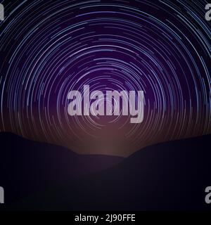 Night sky with star trails. Vector Milky Way background. Astronomy time, natural beauty nature illustration Stock Vector
