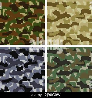 Seamless Vector Pixel Camouflage Patterns Set Background Stock Vector ...