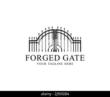 Exquisite forged elements of metal fencing, vintage forged ornamental handrails decoration logo design.  Artistic forging, Gate. Stock Vector