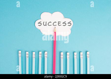 Ladder of success build with pencils, opportunity strategy, blue background, copy space for text, step by step concept, progress in business and educa Stock Photo