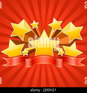 Red Stars Burst Background with ribbon. Vector Illustration Stock Vector