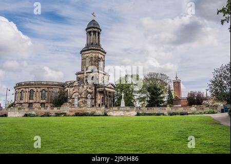 The image is of the 18th Century St Chads Church that overlooks the The Quarry parklands and  recreational Gardens of Shrewsbury. Stock Photo