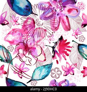 Seamless background watercolor flowers. Vector illustration Stock Vector