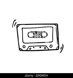 Vector illustration. Hand drawn doodle of Retro audio cassette. Analog media for recording and listening to stereo music. Old-fashioned tape cassette. Stock Vector