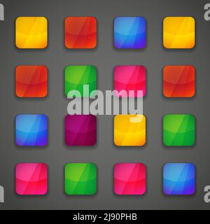 Set of colorful square button icons for your design in vivid bright colors of the rainbow Stock Vector