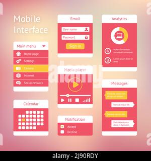 Interface elements for mobile applications. Panel lists player calendar and chat Stock Vector