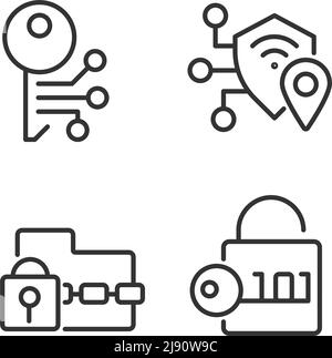 Encryption technologies pixel perfect linear icons set Stock Vector